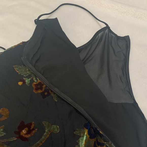 Cache size 12 vintage floral silk Black Green Patterned Maxi Dress 90s guest - Picture 6 of 12